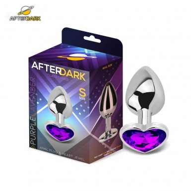 AFTERDARK Purple Heart Butt Plug - dop anal din aluminiu in forma de inima cu bijuterie de culoare mov lavanda