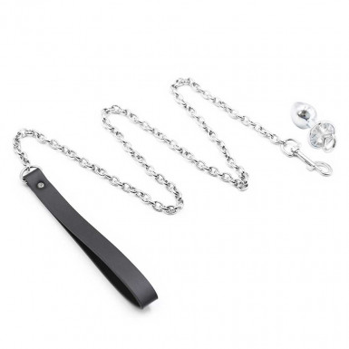 Aluminium Butt Plug with Chain Leash and crystal clear stone