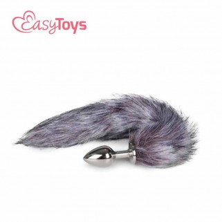 EASYTOYS Fox Tail Butt Plug 6 - dop anal din aluminiu cu coada de vulpe argintiu-gri