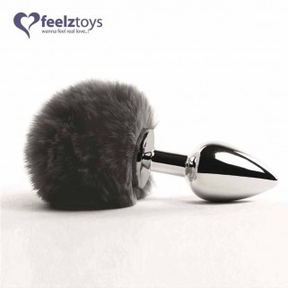 FEELZ TOYS Bunny Tail Butt Plug - metal butt plug with black bunny tail