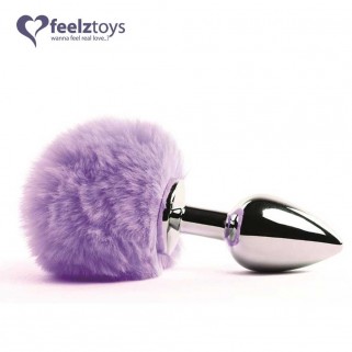 FEELZ TOYS Bunny Tail Butt Plug - dop anal din metal cu coada de iepuras violet