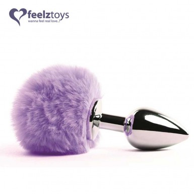 FEELZ TOYS Bunny Tail Butt Plug - dop anal din metal cu coada de iepuras violet