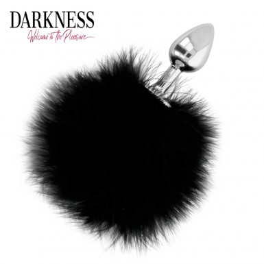 DARKNESS Extra Feel Bunny Tail Butt Plug - dop anal din metal cu coada de iepuras neagra