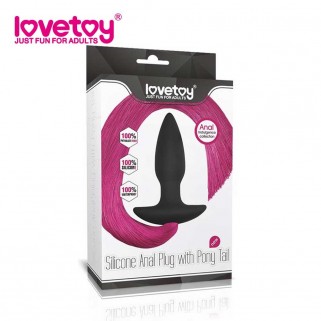 LOVETOY Pony Tail Butt Plug - silicone butt plug with purple pony tail